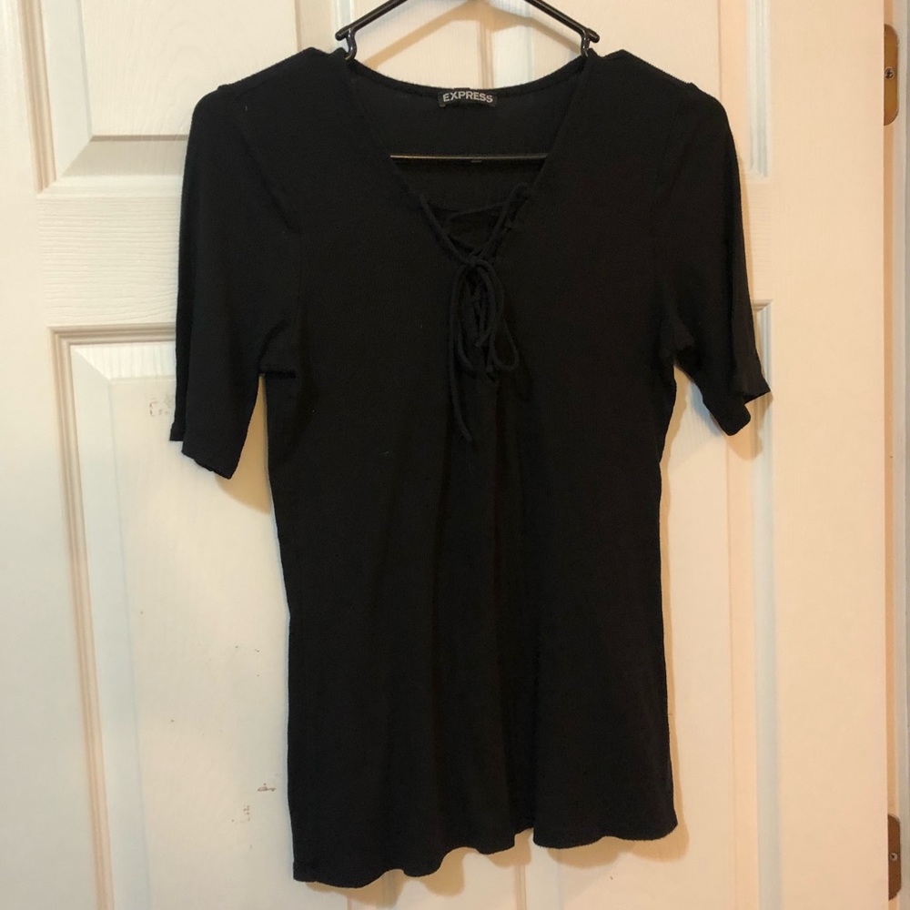 Knit lace-up top Express